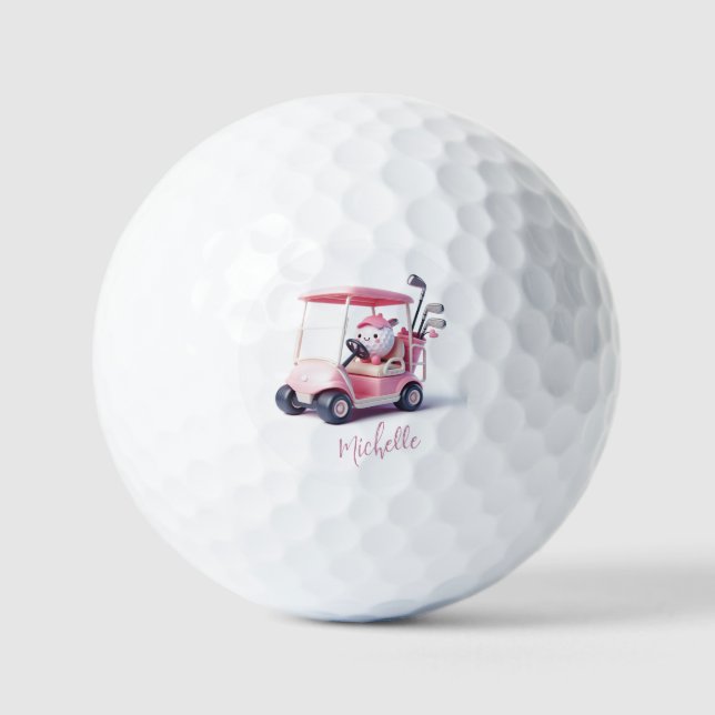 Cute Golf Ball Driving a Golf Cart (Front)