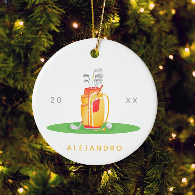 Cute Golf Ball Equipment Illustration Golfers Name Ceramic Ornament (Creator Uploaded)