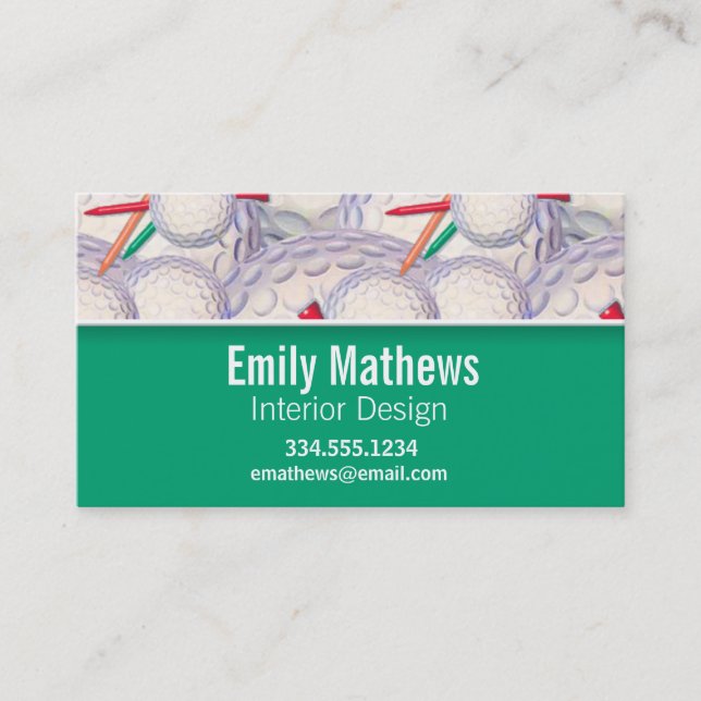 Cute Golf Balls & Tees Pattern Business Card (Front)