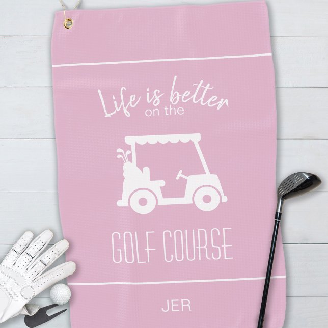 Cute Golf Cart Golfer Golf Course Quote Pink Golf Towel (Creator Uploaded)