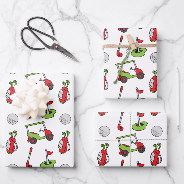 Cute Golf Christmas Wrapping Paper Sheet (Front)