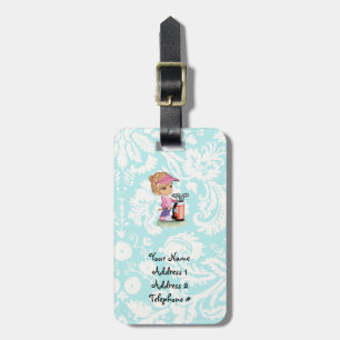 Cute Golf; Damask Pattern Luggage Tag