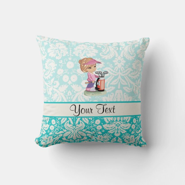 Cute Golf; Damask Pattern Throw Pillow (Front)