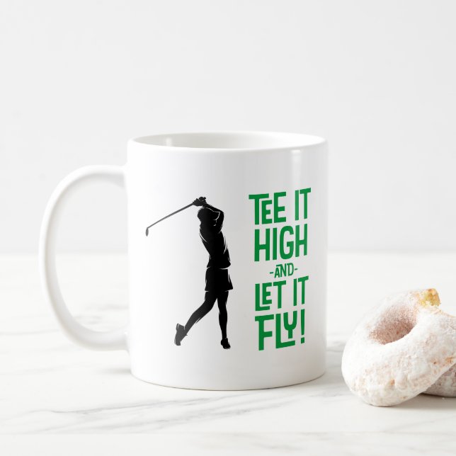 Cute Golf Tee Funny Humour Sports Pro Black Green Coffee Mug (With Donut)