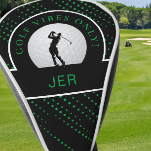 Cute Golf Vibes Quote Custom Monogram Black Green Head Cover