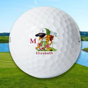 Cute Golfer Gnome Personalized Modern Monogram Golf Balls