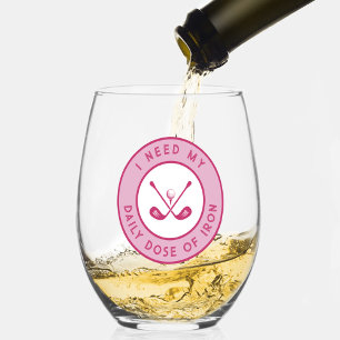 Cute Golfer Humour Funny Golf Pink Iron Sports Pr Stemless Wine Glass