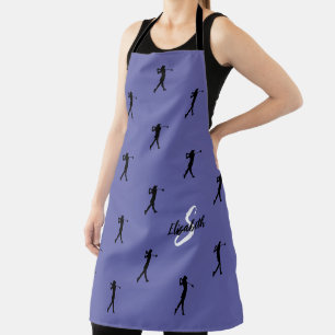 Cute Golfer Pattern Monogrammed Periwinkle Blue Ap Apron
