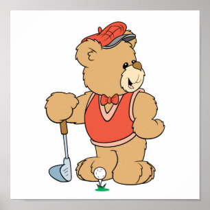 Cute Golfing Golfer Bear Poster