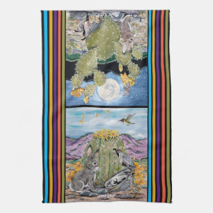 Cute Good Day Night Southwest Animal Desert Cactus Kitchen Towel