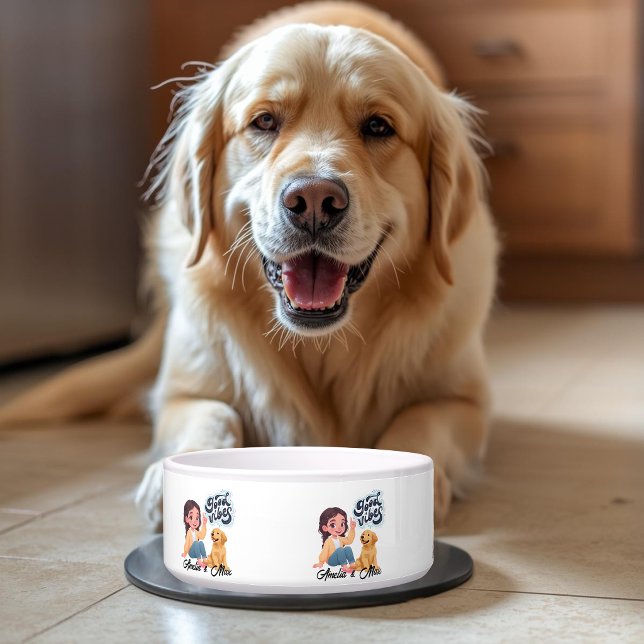 Cute “Good Vibes” Team Personalized Pet Bowl (Creator Uploaded)