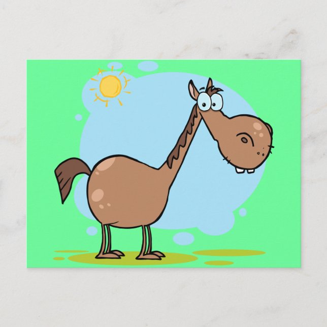 Cute Goofy Brown Cartoon Horse Postcard (Front)