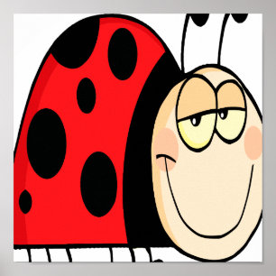 cute goofy cartoon grinning little ladybug poster