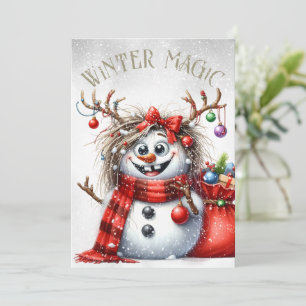 Cute Goofy Snowman Winter Christmas Holiday Card