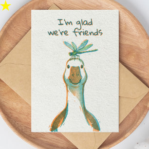 Cute Goose and Dragonfly Friends Risograph Card