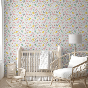 Cute goose and goslings in pastel colours wallpaper