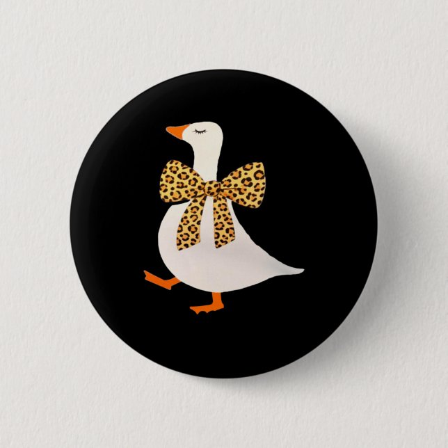 Cute Goose Auntie Leopard Bow Funny Animal Lover 2 Inch Round Button (Front)