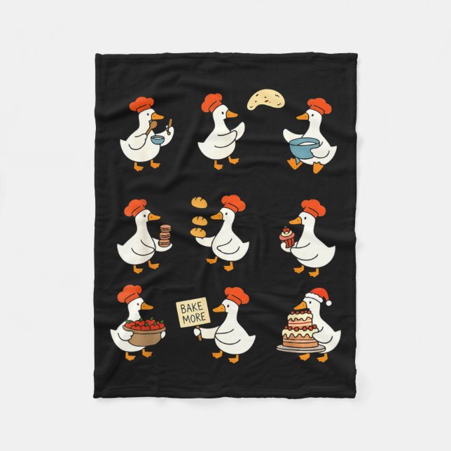 Cute Goose Baking Funny Baker Goose Chef Pastry Ba Fleece Blanket (Front)