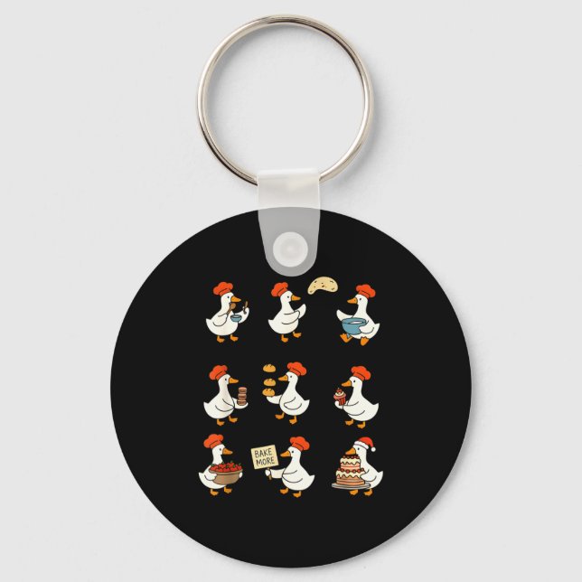 Cute Goose Baking Funny Baker Goose Chef Pastry Ba Keychain (Front)