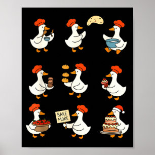 Cute Goose Baking Funny Baker Goose Chef Pastry Ba Poster