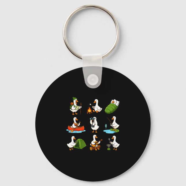 Cute goose camping outdoor adventure activities keychain (Front)