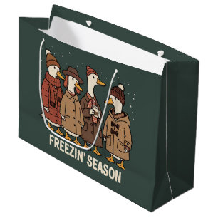 Cute Goose Freezin' Season Winter Cozy Fall Duck  Large Gift Bag
