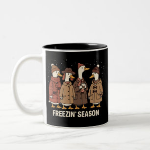 Cute Goose Freezin' Season Winter Cozy Fall Duck  Two-Tone Coffee Mug