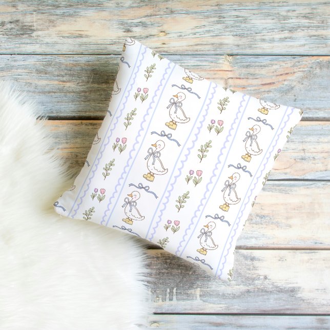 Cute Goose Ribbon Pattern  Throw Pillow (Creator Uploaded)