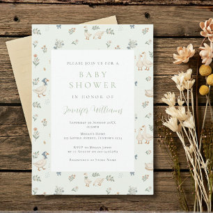 Cute Goose Sage Green Baby Shower Invitation