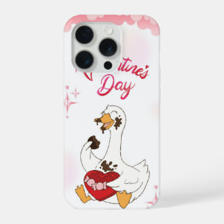 Cute Goose Valentine Chocolate Love Illustration iPhone 15 Pro Case