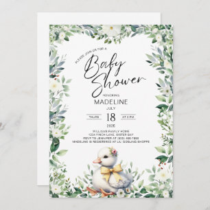 Cute Goose with Bow Baby Shower Invitation