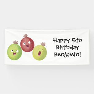 Cute gooseberry trio singing cartoon banner