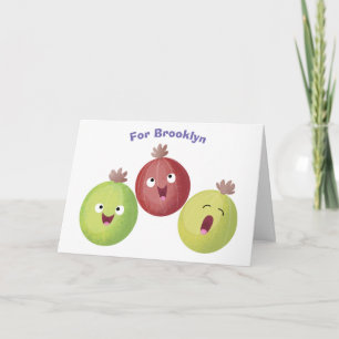 Cute gooseberry trio singing cartoon card