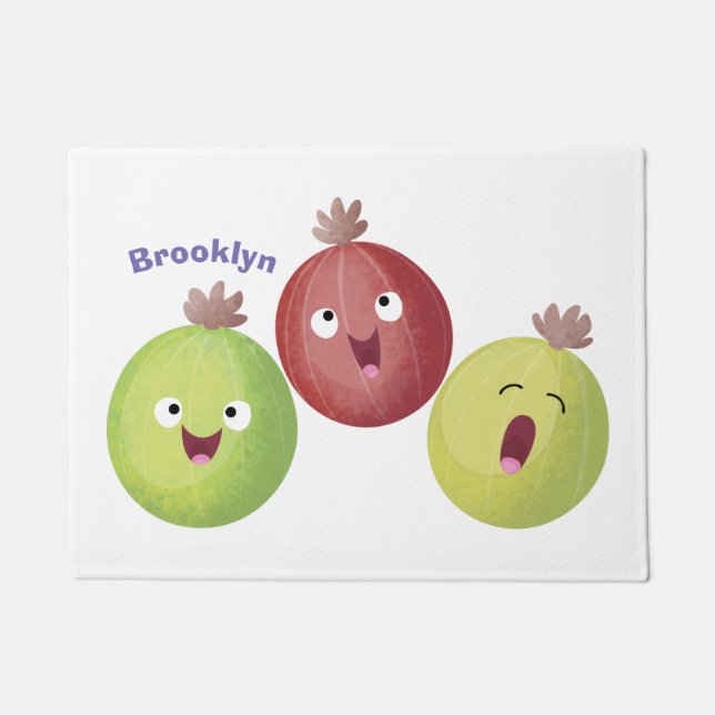 Cute gooseberry trio singing cartoon doormat (Front)