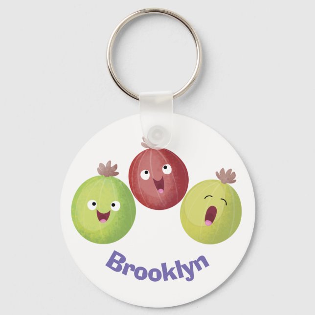 Cute gooseberry trio singing cartoon keychain (Front)
