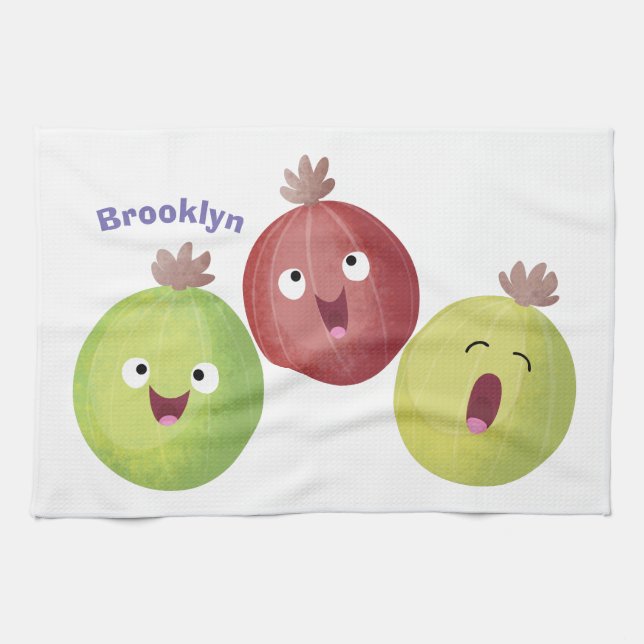 Cute gooseberry trio singing cartoon kitchen towel (Horizontal)