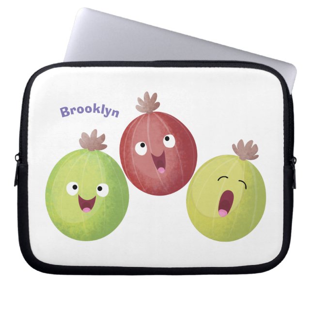 Cute gooseberry trio singing cartoon laptop sleeve (Front)