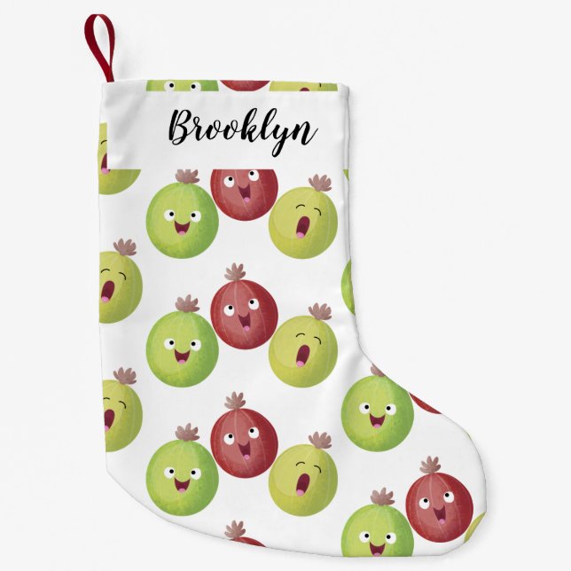 Cute gooseberry trio singing cartoon small christmas stocking (Front)