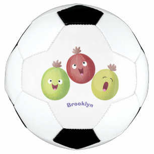 Cute gooseberry trio singing cartoon soccer ball