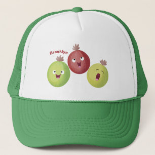 Cute gooseberry trio singing cartoon trucker hat