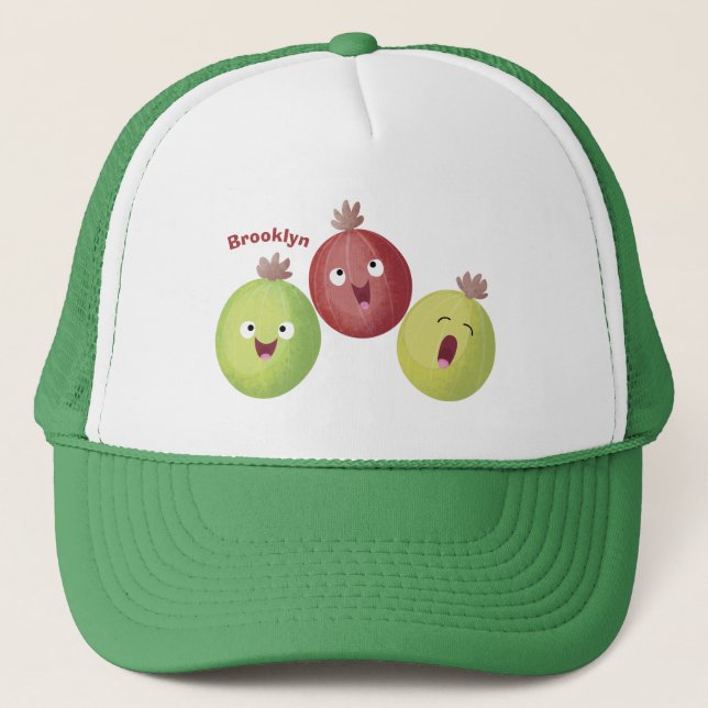 Cute gooseberry trio singing cartoon trucker hat (Front)