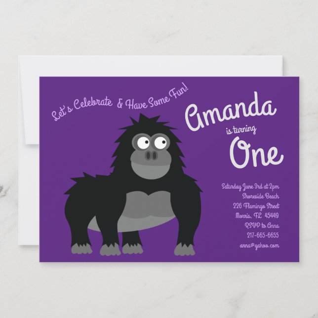 Cute Gorilla Ape Kid 1er anniversaire Invitation (Devant)