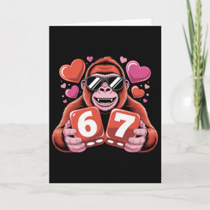 Cute Gorilla Six Seven With Hearts Romantic Design Card