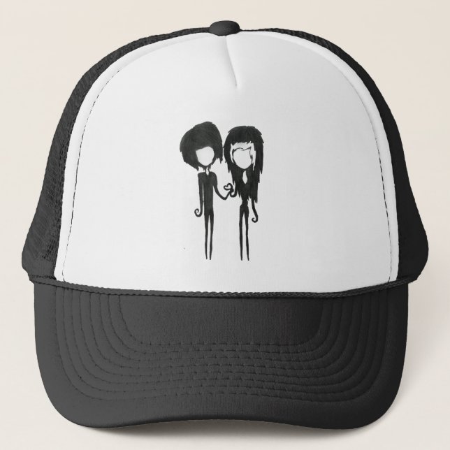 Cute Goth Emo Alternative Girl and Boy Couple Trucker Hat (Front)