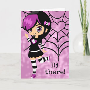 Cute Goth Girl Heart Spiderweb Valentine's Day Card