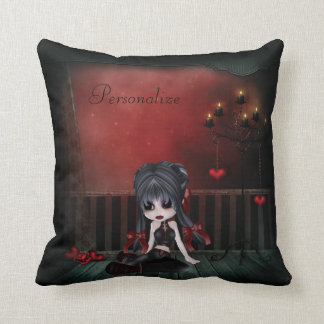 Cute Goth Girl Hearts & Candles Romance Throw Pillow
