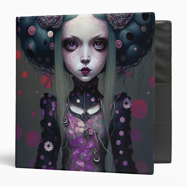 Cute Goth Girl Purple Black Fantasy Art Binder (Front/Inside)