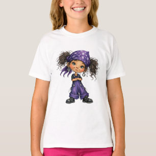 Cute Goth Girl Purple Outfit Cartoon Art T-Shirt