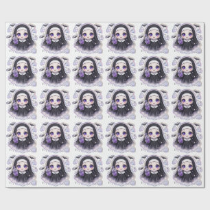 Cute Goth Nun Galaxy Boba Tea Kawaii Halloween  Wrapping Paper