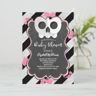 Cute Goth Punk Skull Girl Baby Shower Invitation